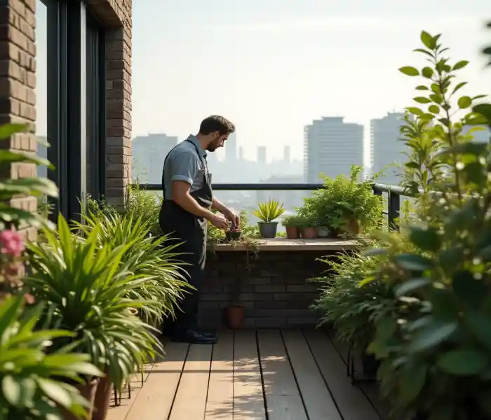 بام سبز مدرن با طراحی حرفهای و پوشش گیاهی متنوع روی پشتبام ساختمان شهری